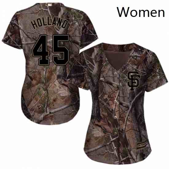 Womens Majestic San Francisco Giants 45 Derek Holland Authentic Camo Realtree Collection Flex Base MLB Jersey